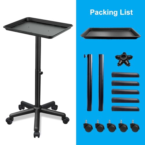 Salon Tray, Salon Rolling Tray with Adjustable Height, Salon Color Tray, Salon Tray on Wheels, Suitable for Tattoo Tray&Dentist Tray Use Black - color: Black