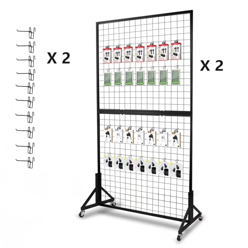 Eastern Tree 2 Packs 3'X 6' Two Gridwall Panels Display Stand with Sturdy T-Base, Black Wire Grid Wall Panels for Craft Show Display Rack, Art Display Stand, Extra more 20 Hooks