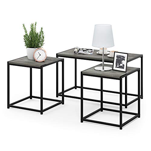 Furinno Camus Modern Living Room Coffee Table with 2 End Tables Set, French Oak Grey - color: French Oak Grey, size: 3 in 1