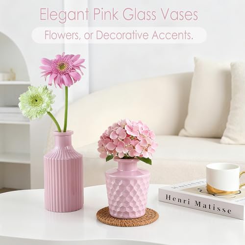 TBWIND Blush Pink Glass Bud Vase Set of 12 – Mini Vintage Vases for Flowers, Centerpieces, Wedding & Home Décor - color: Pink-12pcs