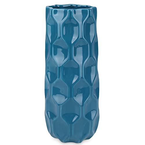Bdor Ceramic Vase, 11in Flower Vase, Blue Honeycomb Vase for Room Decor, Modern Farmhouse Home DéCor Accents, Living Room Decor, Book Shelf, Mantel and Minimalism Dining Coffee Table Decor. - color: Blue