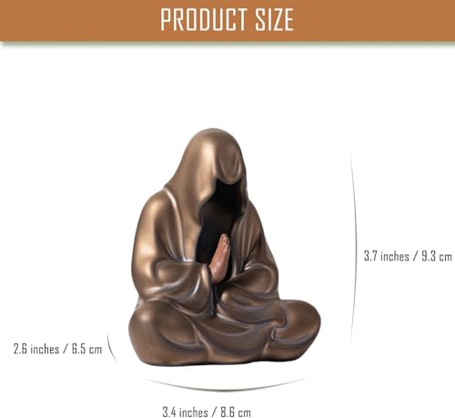 Faceless Buddha Statue Small Ceramic Buddha Figurine for Zen Meditation, Spiritual Home Office Decor, Mini Bronze Sculpture for Desk or Shelf - color: Bronze