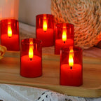 Flameless Small Tea Light LED Candles, Acrylic Battery Operated Votive 1.7" x2.5" with Remote Control and Timer, Tealight Red Flickering Warm Light Pack of 8 Electric Long Lasting - color: Red, size: 8 x 2.5"