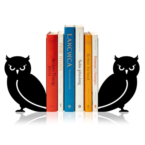 Sanwarm Metal Bookends Owl Minimalist Book Ends Decorative Bookend for Home Office Library Desk Book Shelves Decor, Gift for Reading Enthusiasts Non-Skid Book Stoppers Holder (Black 1 Pair) - color: Owl