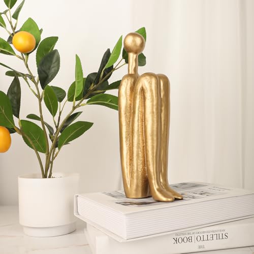 Thinker Cast Iron Bookends, Heavy-Duty Decorative Book End Stoppers for Shelves, Abstract Decor Aesthetic, Smooth Finish Book Holders for Office Decor, 1 Pair/2 Pieces, 9" - color: Thinkera Brass