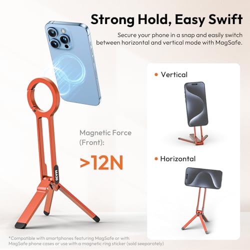 ULANZI MA30 Magnetic Phone Tripod Stand for iPhone - Aluminium Maglock Smartphone Mini Tripod Pocket Cell Phone Stand Strong Magnet Quick Mount Compatible with iPhone 17 16 15 14 13 12 Series, Orange - color: Orange