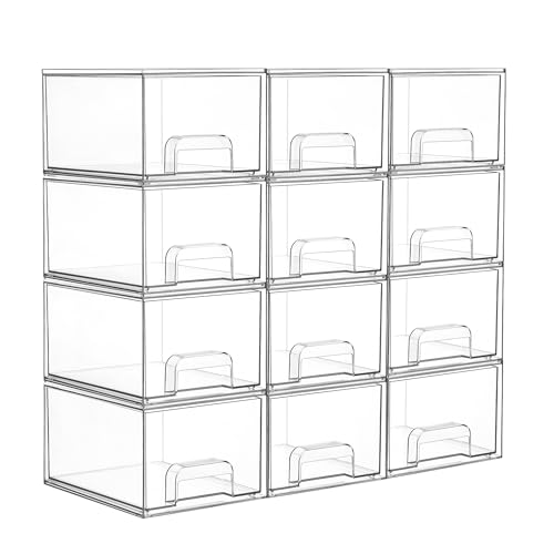 Vtopmart 12 Pack Small Clear Stackable Storage Drawers,Acrylic Bathroom Makeup Organizer,Plastic Storage Bins For Vanity, Undersink, Kitchen Cabinets, Pantry, Home Organization - style: 12pack-Clear