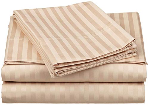 Italian 1500 Thread Count Heavy Soft Egyptian Cotton Sheet Set DEEP Pocket, Queen, Beige Stripe, Premium Italian Finish (Features : Fully Elastic Fitted Sheet Fits 7-9" Pocket) - color: Beige ( Stripe ), size: Queen Size (Fits 7-9 in Pockets)