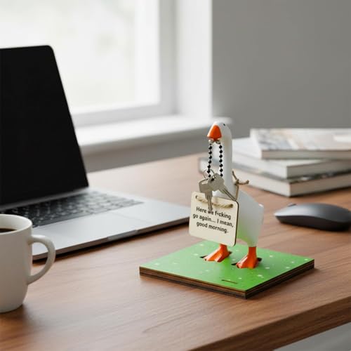 WATINC Magnetic Goose Key Holder - 27PCS 7inch Cute Desk Goose Statue Sculpture Decor with Detachable Outfits, Funny Desktop Key Holder Table Organizer with Base Signs for Entryway Housewarming Gift