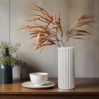 GeLive Glazed White Ceramic Vase Ribbed Straight Cylinder Minimalist Waterproof Flower Vase, Home Decor Centerpiece for Fresh Bud Artificial Dried Flowers 9 Inch Height - style: Straight Cylinder