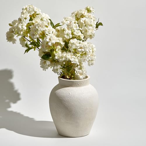 LB2 White Ceramic Large Vase, 11.2" Tall Zen Style Vase, Terra Cotta Pitcher, Distressed Farmhouse Decor, Pottery Decorative Flower for Home Décor - color: White - 11.2"