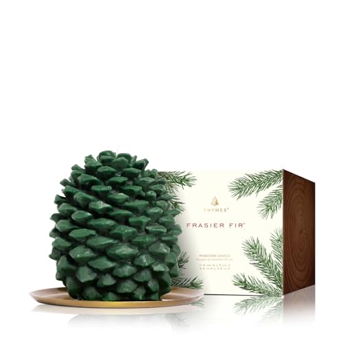 Thymes Frasier Fir Scented Candles for Home Decor - Green Pillar Candles for Women & Men - Place on Candle Holder - Luxury Home Fragrance Gifts (Molded Pinecone Pillar) - size: 4.5 in x 3.5 in