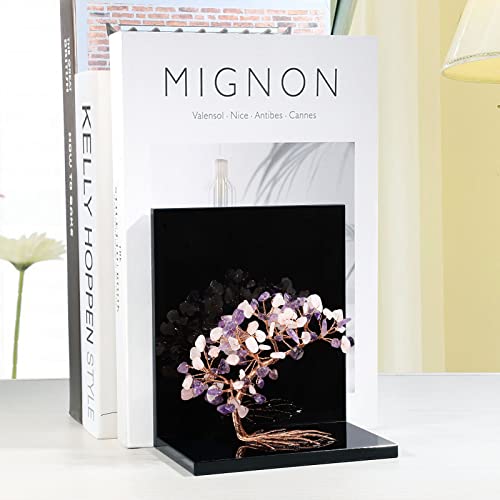 rockcloud Set of 2 Amethyst and Rose Quartz Crystal Tree Acrylic Decorative Bookends, L-Shaped Heavy Duty Book Ends to Hold Books for Home Office Shelves, Purple&Pink - color: Purple&pink
