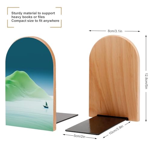 A Minimalist Landscape Wooden Bookends Shelves 2 PCS Abstract Minimalism Sturdy Book Holders Desktop Organizer for Home Office Libraries - color: Color-1