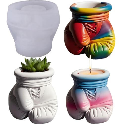 1Pc 3D Boxing Glove Silicone Mold Unique Sports Epoxy Resin Mold for Concrete Casting Succulent Planters, Candle Holders, Desk Pen Cups & DIY Craft Home Decor Handmade Gifts Flexible - color: Boxing Glove Resin Mold
