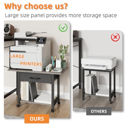 YAOHUOO 22"x15" Large Printer Stand with Storage Drawer, 2-Tier Under Desk Printer Table for Home Office, Printer Cart fit Fax Machine/3D Printer/Scanner(Gray) - color: Gray, size: 2-Tier