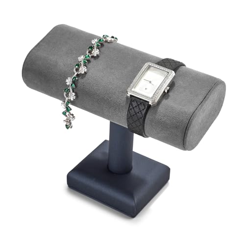 Oirlv Premium Leather Watch Stand for Men T-bar Watch Display Stand for Watches Bracelet Holder Jewelry Display Stand (Dark Grey) - color: Grey