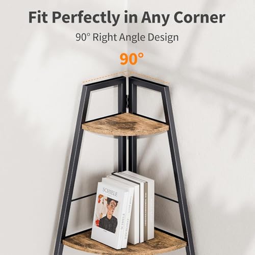 Gemfueque Versatile 66-Inch Tall Corner Shelf, 5-Tier Ladder Bookshelf, Easy Assembly Black Metal Frame Wood Shelf for Living Room, Bedroom, Home Office