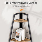 Gemfueque Versatile 66-Inch Tall Corner Shelf, 5-Tier Ladder Bookshelf, Easy Assembly Black Metal Frame Wood Shelf for Living Room, Bedroom, Home Office