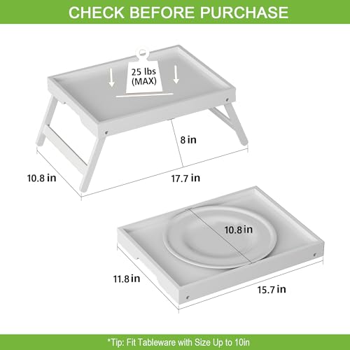 Youpehom Bed Tray Table with Folding Legs,Bamboo Breakfast in Bed for TV Table,Tray,Eating,Snack Tray,Laptop Computer (White, Medium) - color: White, size: Medium