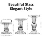YAKii Clear Glass Candle Holder Set - Elegant Crystal Candlestick Holders for Pillar Taper Candles and Tea Lights - Perfect for Home Decor, Wedding, Christmas and Party - Set of 3