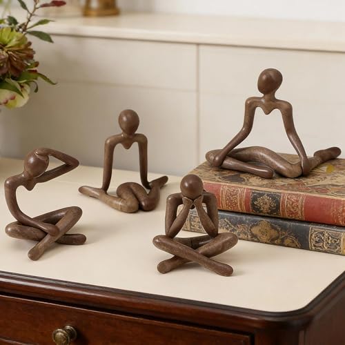 Abstract Thinker Statue Set of 4, Modern Home Decor for Shelves, Console Table & Entryway, Minimalist Neutral Aesthetic Figurines, Lightweight Safe Decor for Living Room & Office(Brown) - color: Brown