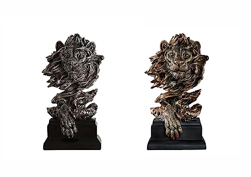 Lion Head Statue Decor Lion Sculpture for Home, Office, Bookshelf, Desk, Living Room, Barn - Decorative Art Figurine (2 Pieces) - style: Lion