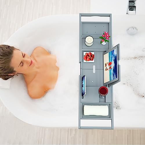 Premium Bathtub Caddy Tray - Bath Tray - Bath Tub Tray Table for Bathtub - Bath Caddy Tray for Bathtub, Expandable Size, Fits Most Bath Tubs - Grey - color: Gray