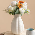 White Ceramic Vase with Ruffled Rim & Scalloped Texture - 8.5" Unique Flower Vase for Pampas Grass & Centerpieces, Decorative Boho/Farmhouse Vase for Living Room, Office Desk & Gift for Her/Yourself