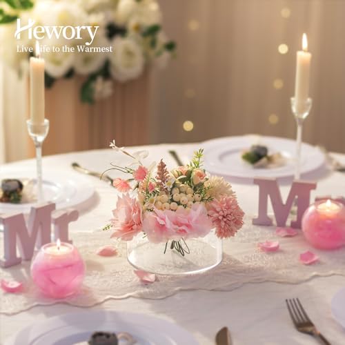 Hewory Acrylic Flower Vases for Centerpieces Round 6pcs Short Clear Floral Vase with 13 Holes, Box Arranger Bulk Low Base Holder for Wedding Birthday Party Event Dining Table Decor, 2.56"(H)×5.9"(D)