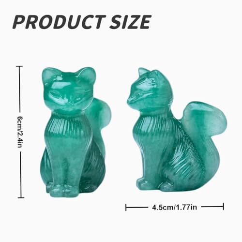 Natural Green Strawberry Crystal Cat Statue 2.4 Inch - Handmade Healing Sculpture, Lucky Guardian Pocket Statue for Reiki Meditation, Office & Home Decoration Gift - color: Green Strawberry