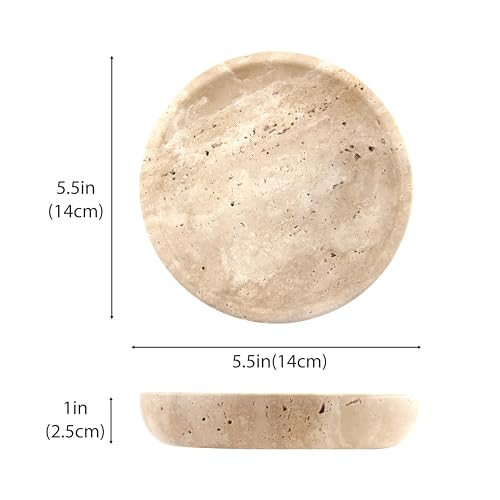 Small Natural Marble Jewelry Tray Key Plate Holder Dish Trinket Decor Catch All Bowl for Ring Earring Stone Gift for Women Daugther,Beige Travertine，5.5" - color: Beige Travertine