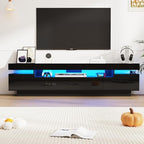 Uspeedy 70IN White TV Stand for 75/80 inch TV,Modern LED TV Stand for Living Room,High Gloss Entertainment Center with Storage Drawer,APP RGB Light,TV Console,Television Stands(Black) - color: Black