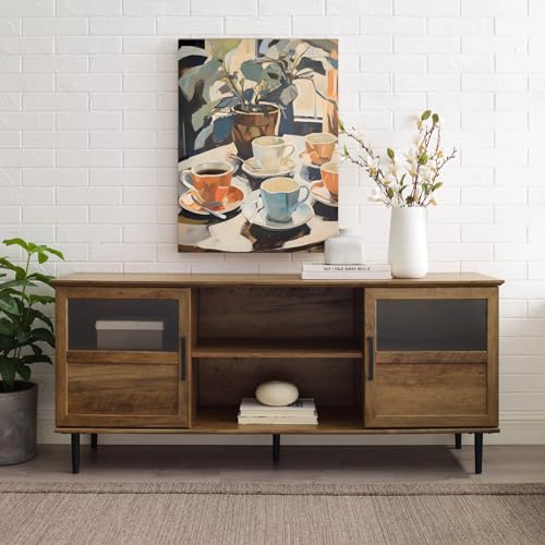 GELDSTEI Framed Coffee Wall Art, Vintage Cafe Aesthetic Picture, Cafe Bar Wrapped Canvas Artwork, Retro Coffee Poster Print, Modern Rustic Wall Decor for Kitchen Dining Room Ready to Hang 12x16 Inch - color: Orange-Blue, size: 16"L x 12"W