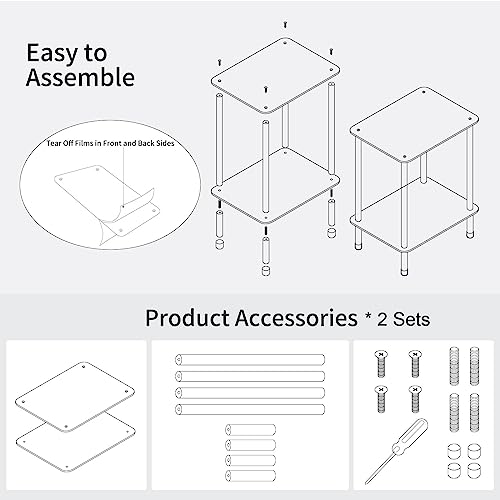 Clear Acrylic Side Table Set of 2, 2-Tier End Table for Living Room, Small Modern Bedside Tables Nightstand for Bedroom, Home Decor Accent Table, 15.7" L x 11.8" W x 19.82" H - size: 2 Tier 2-Pack