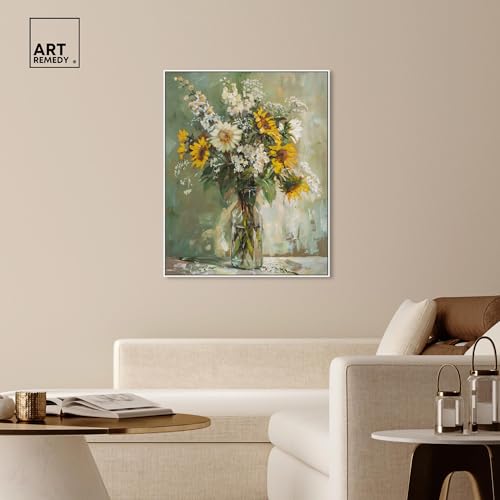 Art Remedy Sunflowers In A Glass Vase Canvas Vintage Farmhouse Wall Art, White Frame, 36" x 45" - color: White Frame, size: 46"L x 37"W