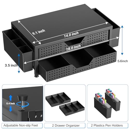 OPNICE Computer Monitor Stand Riser with 2 Drawers & 2 Pen Holders, Desk Organizer for Office Supplies, Laptop Stand for Desk, Workspace Desk Organizers and Accessories for Home Office, Black - color: Black Upgraded Double-Drawer
