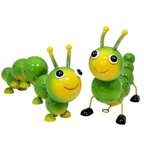 Metal Caterpillar Statue Yard Art Garden Decor, 2 Pack Handcrafted Cute Caterpillar Ornaments for Outside Fence Patio Lawn Garden Courtyard,Gift for Family,Friends,Garden Lovers (Green)