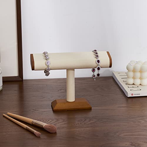 Oirlv Solid Wood T-Bar Watch Display Stand Jewelry Organizer Holder for Watch Bracelet Countertop Table Top Jewelry Tower(Creamy-white) - color: Creamy-white