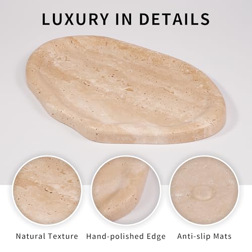Marble Clould Tray for Bathroom - Travertine Stone Catchall Jewelry Dish for Kithchen Counter and Aesthetic Room Decor, Cute Decorative Vanity Dishes for Trinket Ring Key Candle (9.5'' x 6.3'') - color: Cloud-Travertine