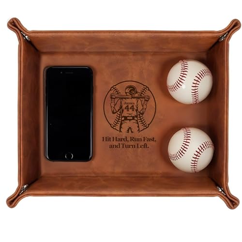 Personalized Baseball Leather Valet Tray with Engraved Name – Custom Nightstand Organizer for Men, Perfect Dad Birthday Gift Idea for Husband, Boyfriend or Father’s Day - style: Baseball