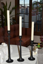 Iron Taper Candle Holder - Set of 3 Decorative Candle Stand - Candlestick Holder for Wedding, Dinning, Party - Black