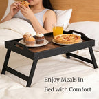 Fibogollo Wooden Bed Tray Table with Folding Legs and Handle,Breakfast Trays,Serving Tray for Food and Snack,Laptop Laptop Desk for Working