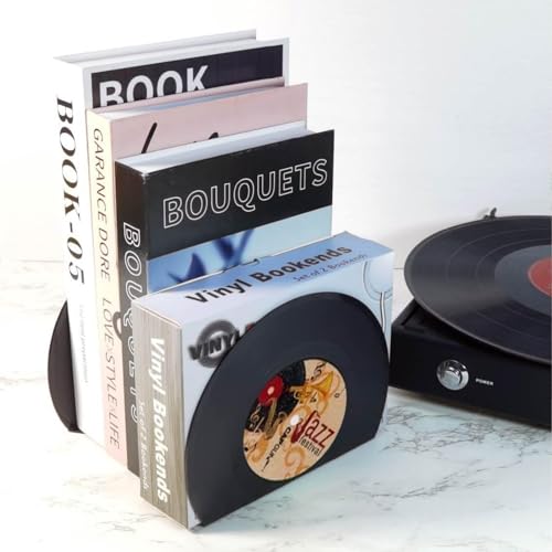 Modern Bookends for Shelves,Retro Vinyl Record Bookends - Vintage Music Decor Bookend Set, Unique Decorative Book Stopper for Home Office & Gifts for Music Lovers(Jazz) - color: Jazz
