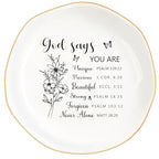 Christian Gifts for Women, Bible Verse Ceramic Jewelry Dish Trinket Ring Tray, Inspirational Floral Gift for Mom Sister Friend Birthday Christmas-God Says You are (White-God Says3) - color: White-God Says3