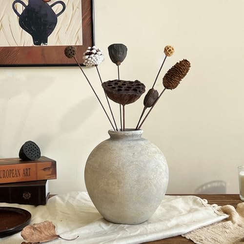 Rustic Ceramic Vase, 7.87 Inch White Grey Handmade Flower Vases for Farmhouse Decor, Decorative Pottery Vase for Living Room & Bedroom, Vintage Ceramic Rustic Vases for Kitchen & Entryway - color: White Gray