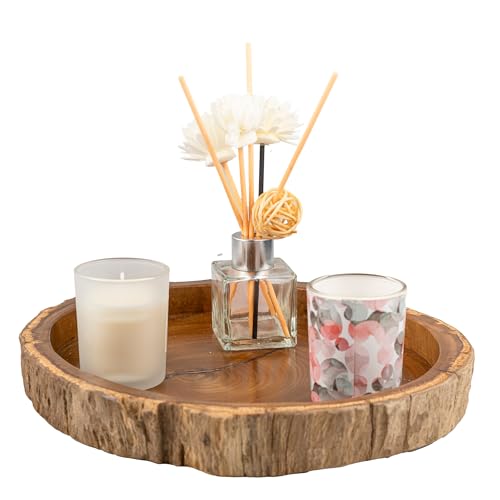 Irregular Shape Wood Trays, Natural Wooden Tray for Décor, Rustic Wooden Tray, Candle Holder Trays, Wood Tray for Home Décor, Size D(10.5") xH(1.2")