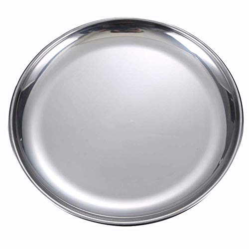 Steel Plates 2 Set 8 Inch Metal Round Dinner Plate Dishes for Serving/Snack/Camping, Dishwasher Safe Metal Dinner Plate - size: Silver 8 Inch