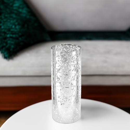 WGVI Hurricane Candle Holder Sleeve, W: 4", Ht: 10", Silver Speckled Glass Cylinder Open Both Ends, Chimney Tube Shade, 1 Piece - size: 4x10"H