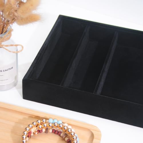Bedside Organizer Tray, Desktop Storage Tray for Jewelry, Sunglass, Phone, Watch, Perfume,Lipstick, Nightstand Desk-top Catchall, Multi-use Holder for Desk Drawer (Black 3Grid) - color: Black Velvet, size: 3 Grid